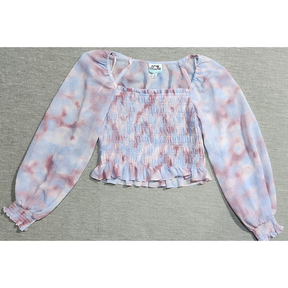 Future Collective Gabriella Karefa-Johnson Tie Dye Smocked Crop Top Blue Purpl M